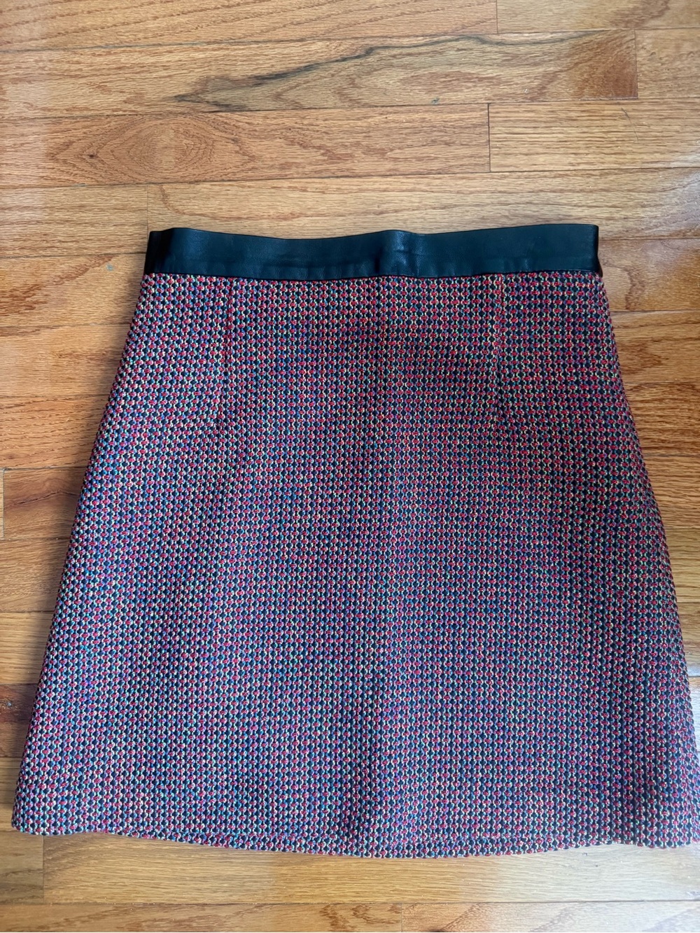 Sandro Tweed A-Line Mini Skirt — Red Black Houndstooth Boucle, Sz XS
